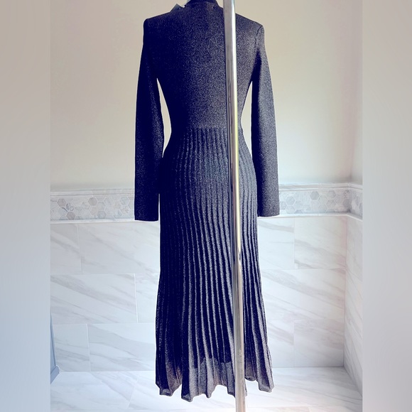 Antonio Melani Silver Lurex Pleaded Sweater Midi Dress - Picture 7 of 11